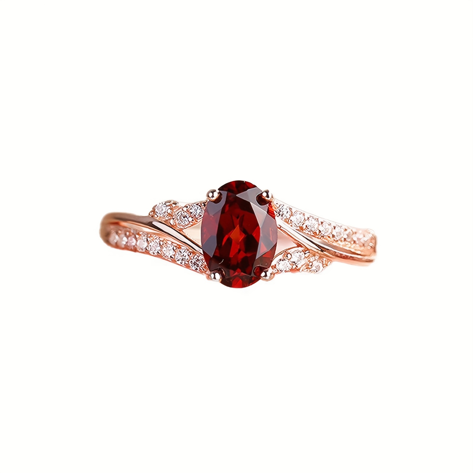 Women's Rose-Golden Tone Twisted Open Ring with Synthetic Zirconia